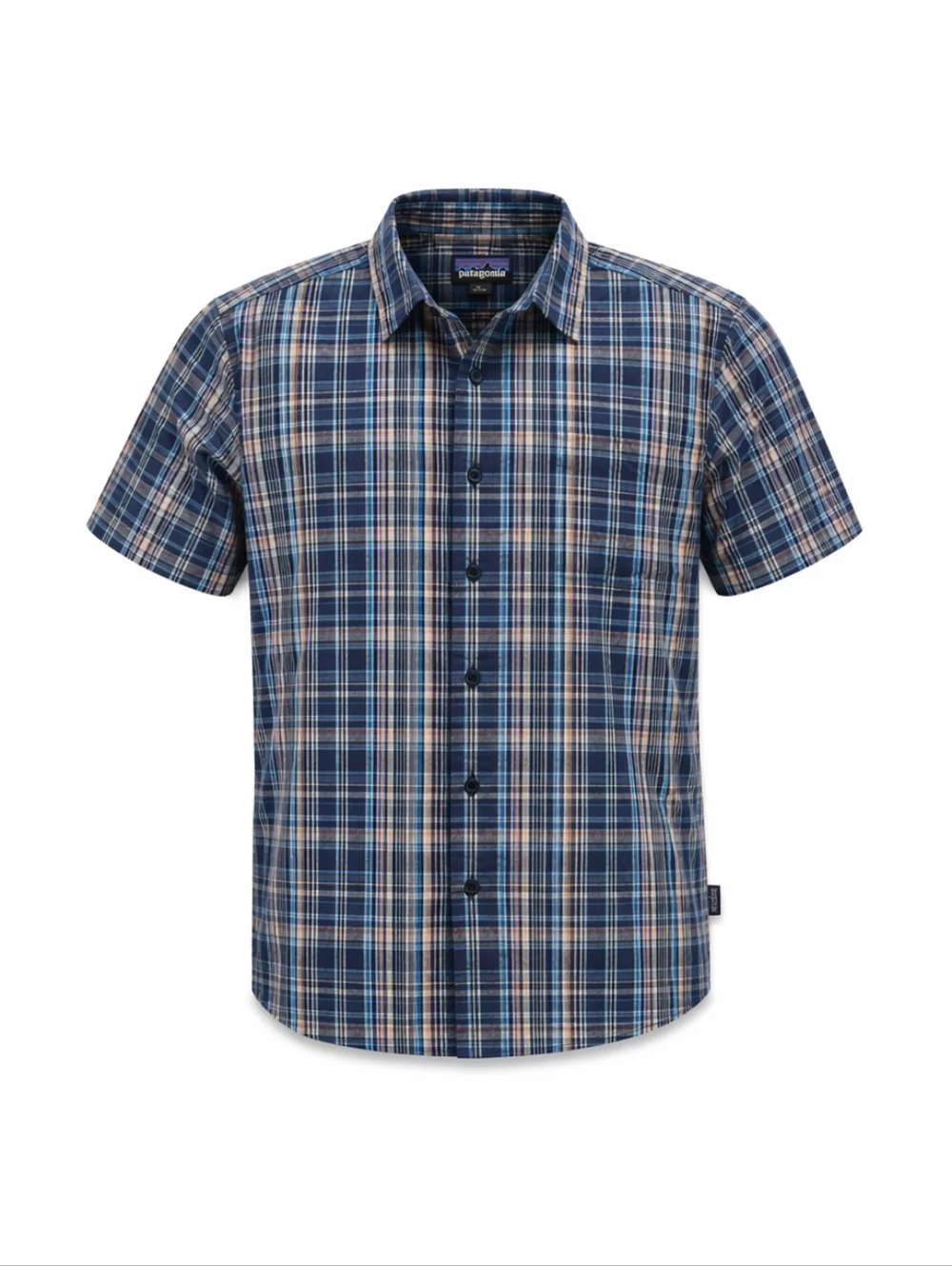 Patagonia Men's Short-Sleeve Plaid Button-Down in‎ Blue and Cream